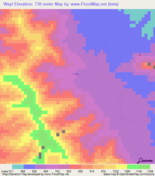 Wayt,Oman Elevation Map