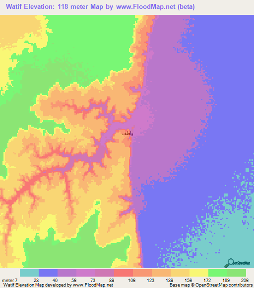 Watif,Oman Elevation Map