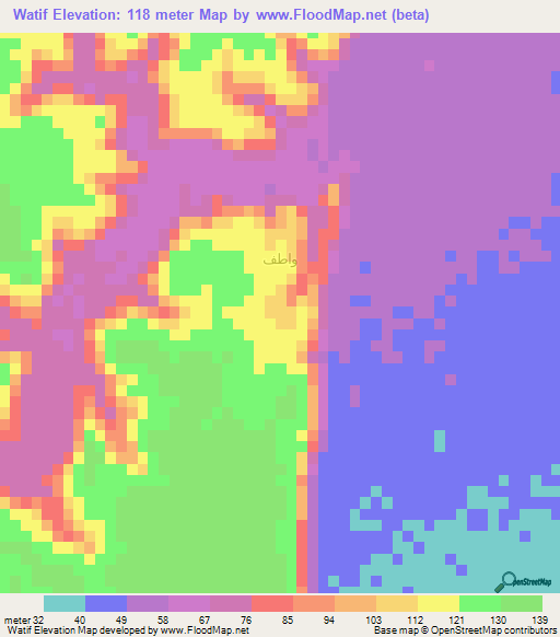 Watif,Oman Elevation Map