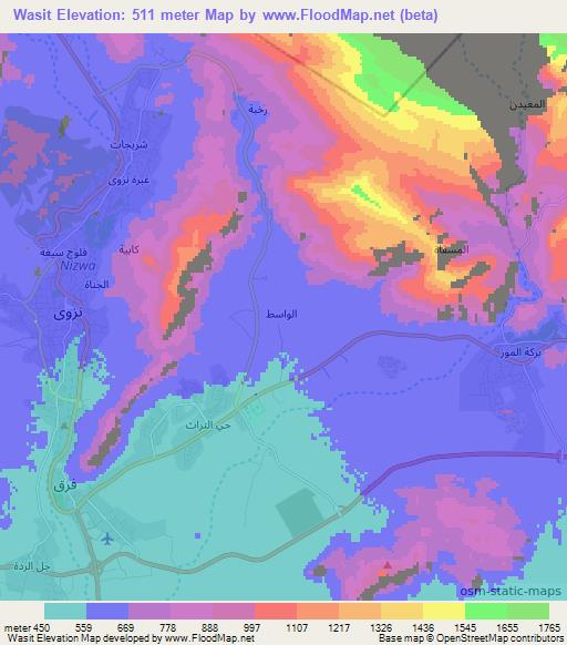 Wasit,Oman Elevation Map