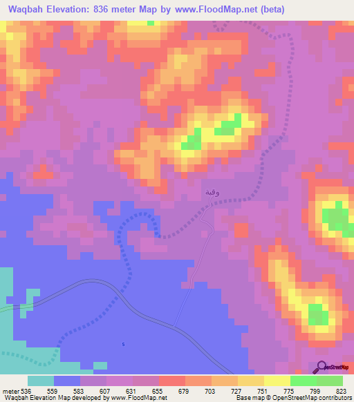 Waqbah,Oman Elevation Map