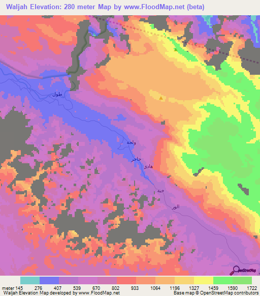 Waljah,Oman Elevation Map