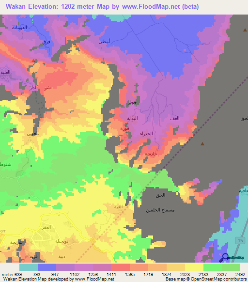 Wakan,Oman Elevation Map