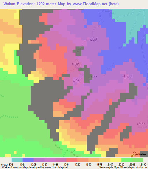 Wakan,Oman Elevation Map