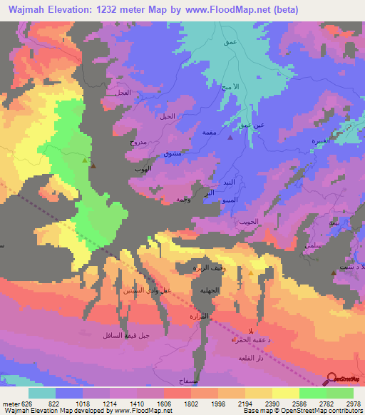 Wajmah,Oman Elevation Map