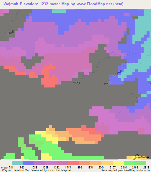 Wajmah,Oman Elevation Map