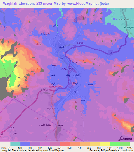 Waghlah,Oman Elevation Map