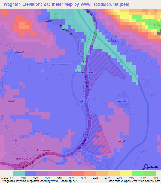 Waghlah,Oman Elevation Map