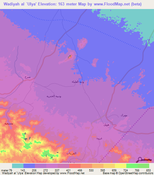 Wadiyah al `Ulya',Oman Elevation Map