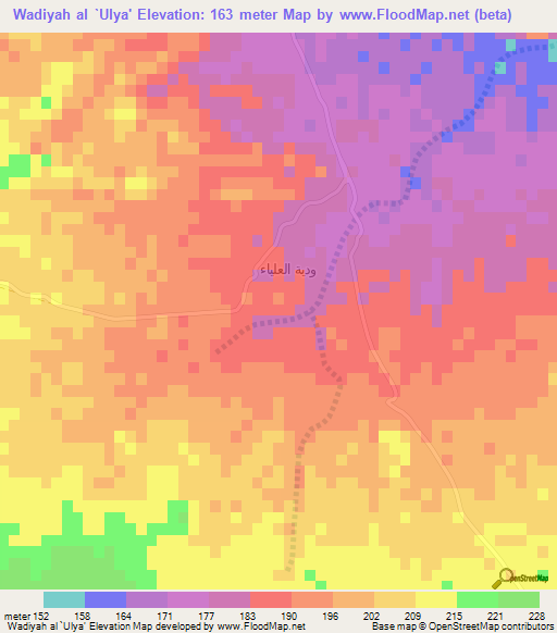 Wadiyah al `Ulya',Oman Elevation Map