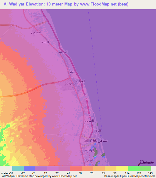 Al Wadiyat,Oman Elevation Map