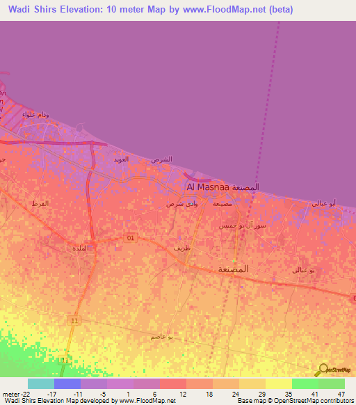 Wadi Shirs,Oman Elevation Map