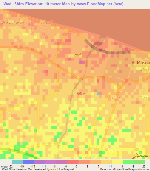 Wadi Shirs,Oman Elevation Map