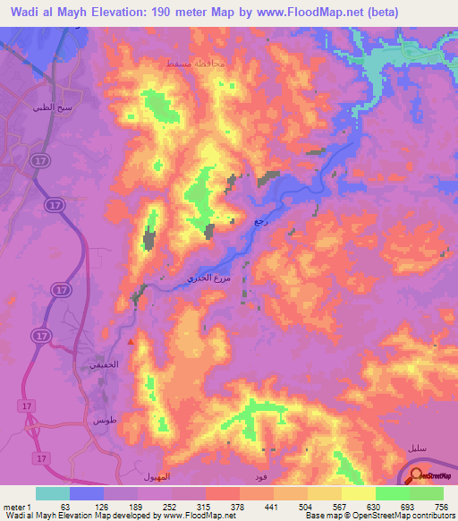 Wadi al Mayh,Oman Elevation Map