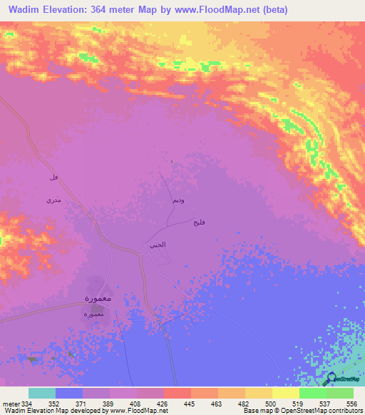 Wadim,Oman Elevation Map