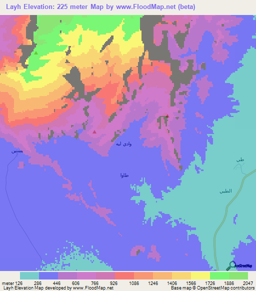 Layh,Oman Elevation Map