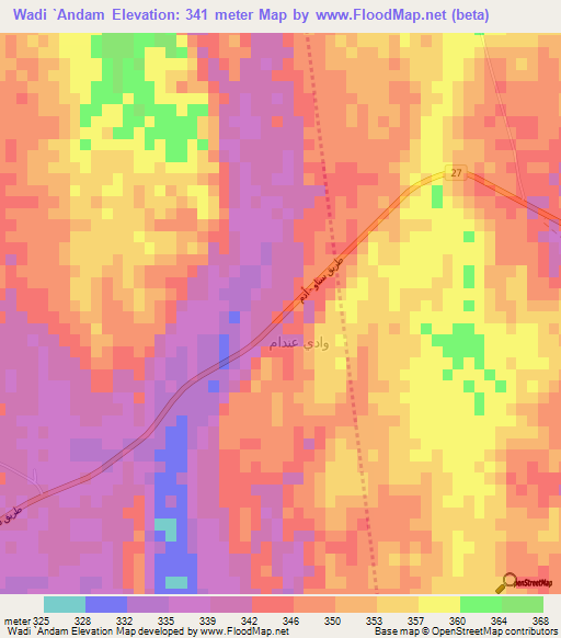 Wadi `Andam,Oman Elevation Map