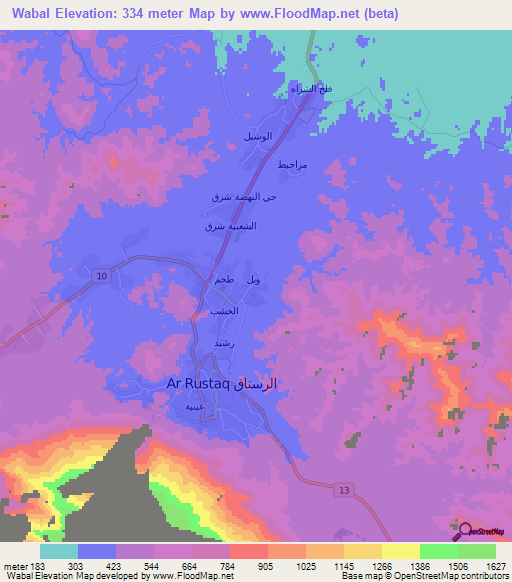 Wabal,Oman Elevation Map