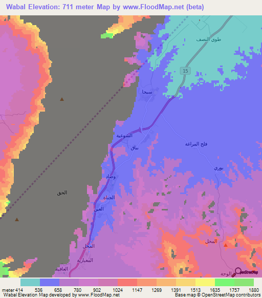 Wabal,Oman Elevation Map