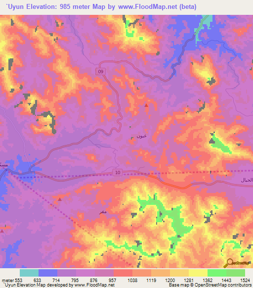 `Uyun,Oman Elevation Map