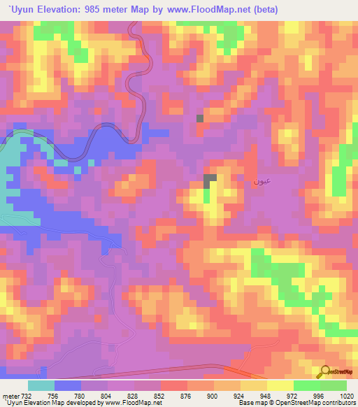 `Uyun,Oman Elevation Map