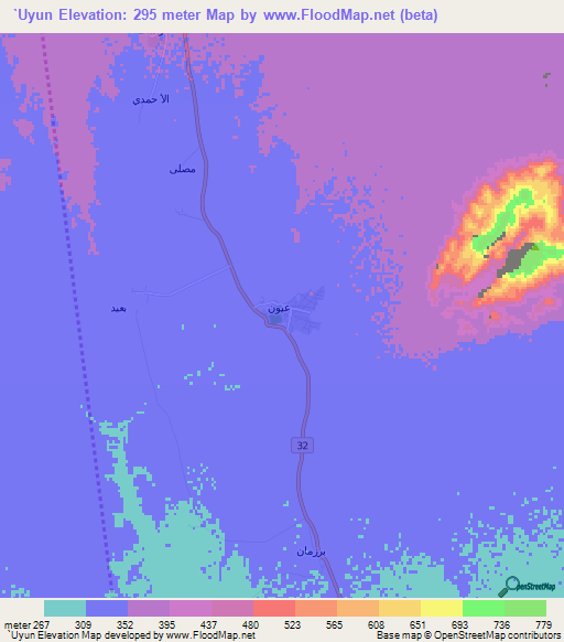 `Uyun,Oman Elevation Map