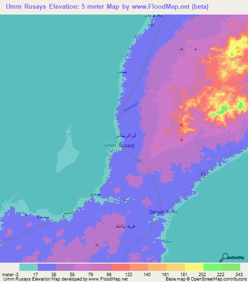 Umm Rusays,Oman Elevation Map