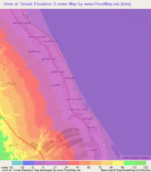 Umm al `Unnah,Oman Elevation Map