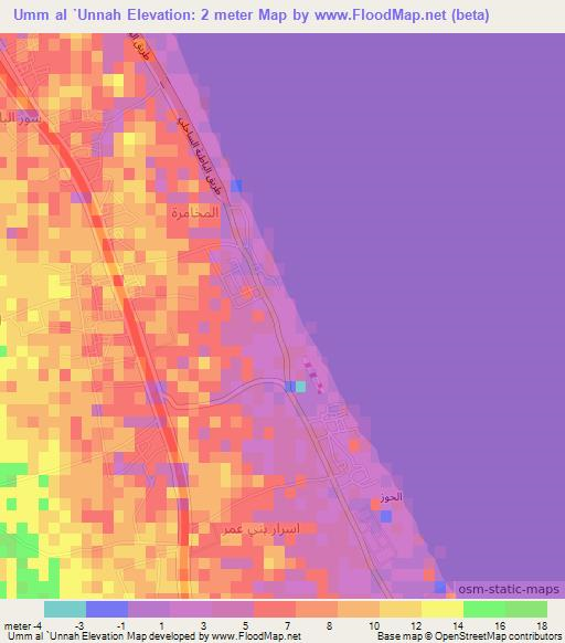 Umm al `Unnah,Oman Elevation Map