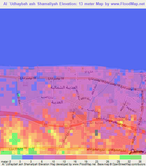 Al `Udhaybah ash Shamaliyah,Oman Elevation Map