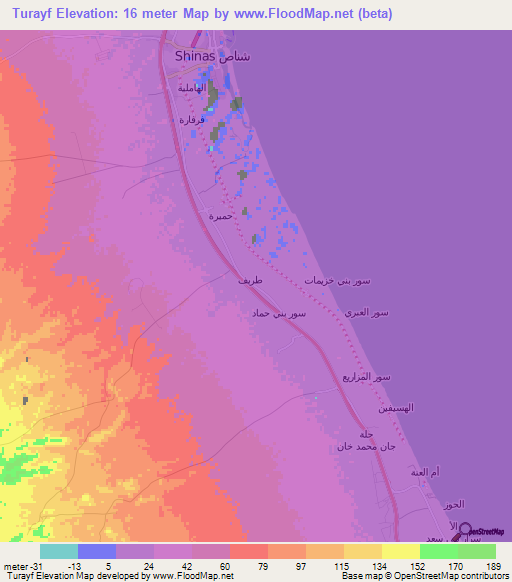 Turayf,Oman Elevation Map