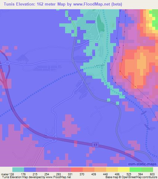 Tunis,Oman Elevation Map