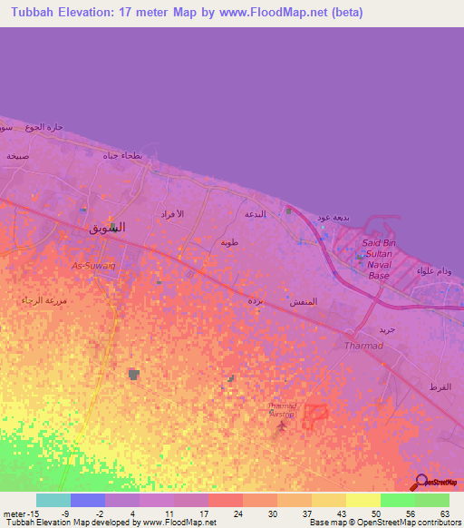 Tubbah,Oman Elevation Map