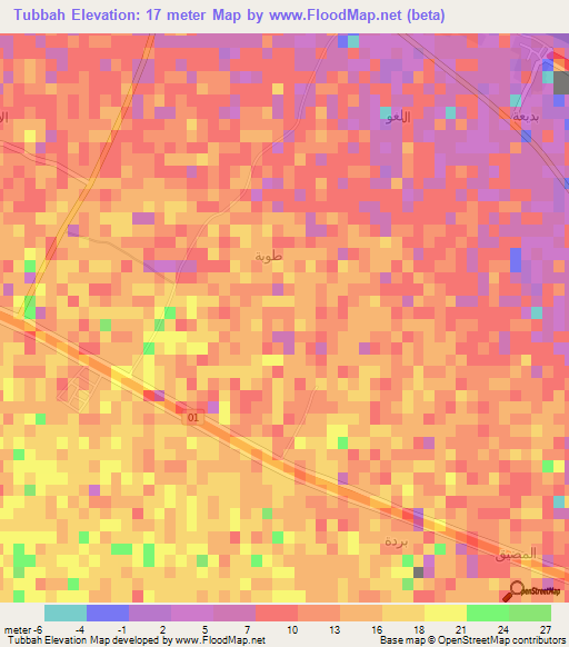 Tubbah,Oman Elevation Map