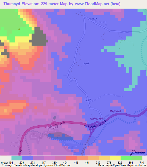 Thumayd,Oman Elevation Map