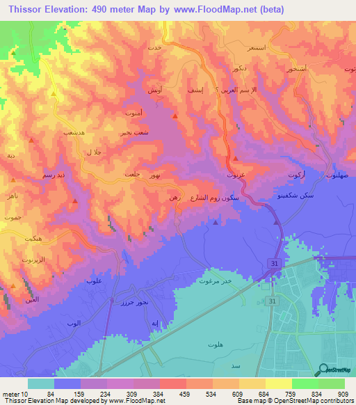 Thissor,Oman Elevation Map