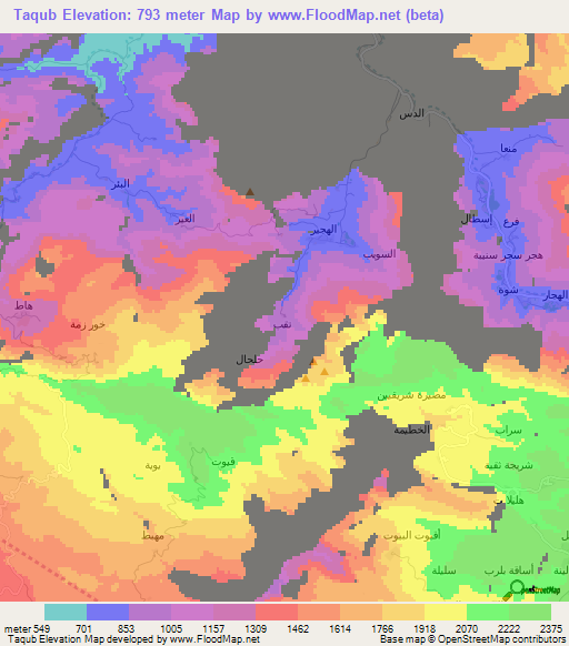 Taqub,Oman Elevation Map