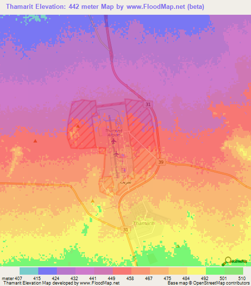 Thamarit,Oman Elevation Map