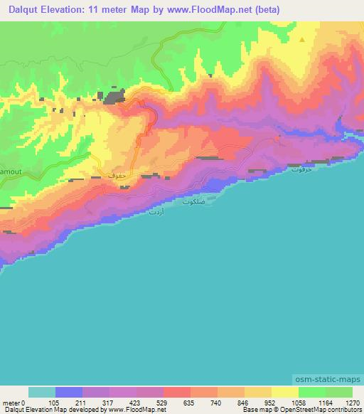 Dalqut,Oman Elevation Map