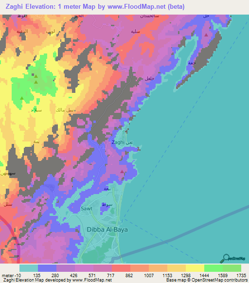 Zaghi,Oman Elevation Map