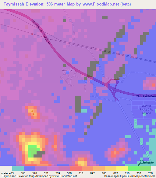 Taymissah,Oman Elevation Map