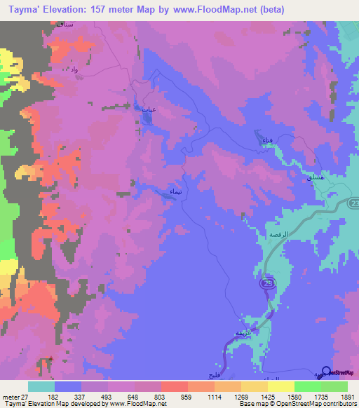 Tayma',Oman Elevation Map