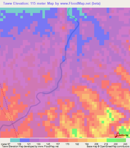 Taww,Oman Elevation Map