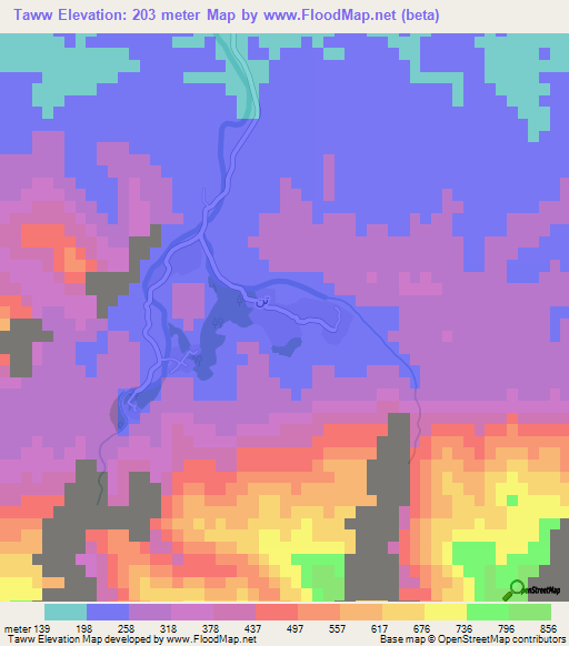 Taww,Oman Elevation Map