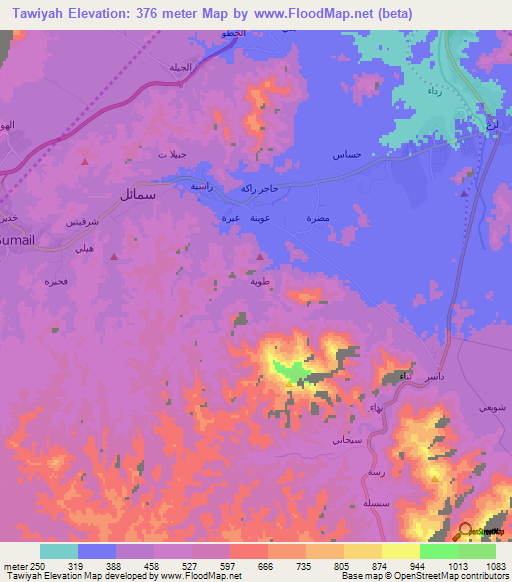 Tawiyah,Oman Elevation Map