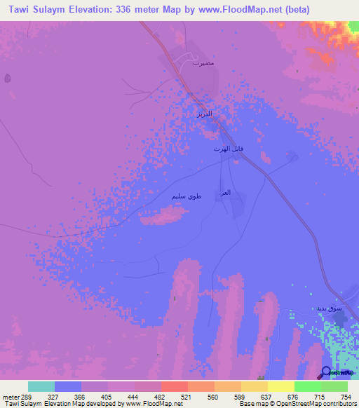 Tawi Sulaym,Oman Elevation Map