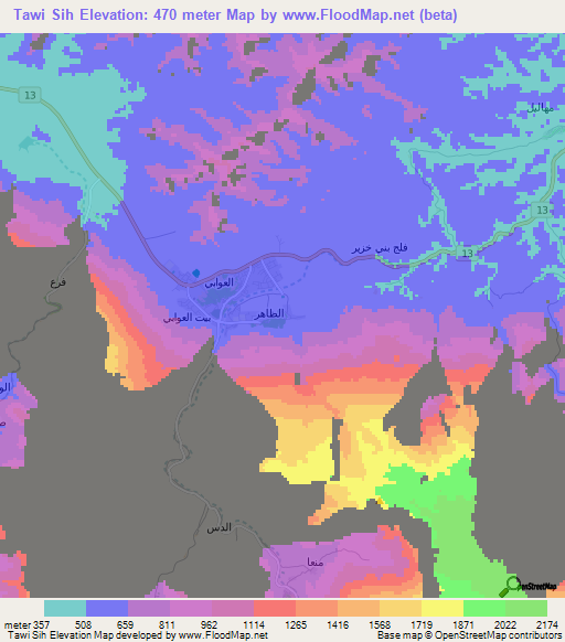 Tawi Sih,Oman Elevation Map