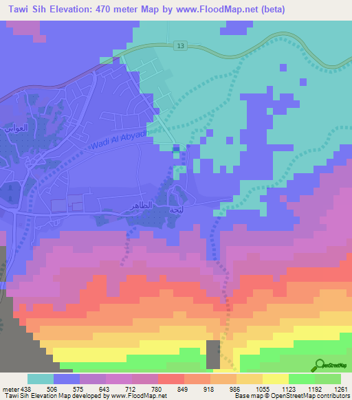 Tawi Sih,Oman Elevation Map