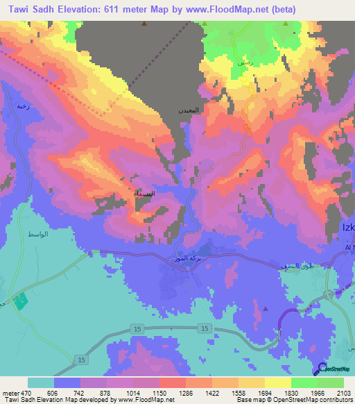 Tawi Sadh,Oman Elevation Map