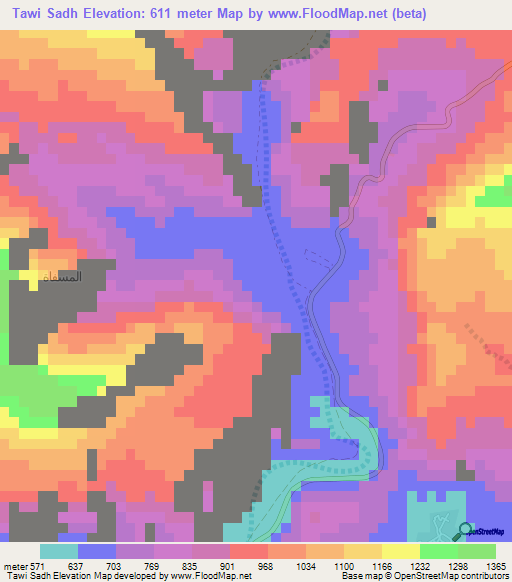 Tawi Sadh,Oman Elevation Map